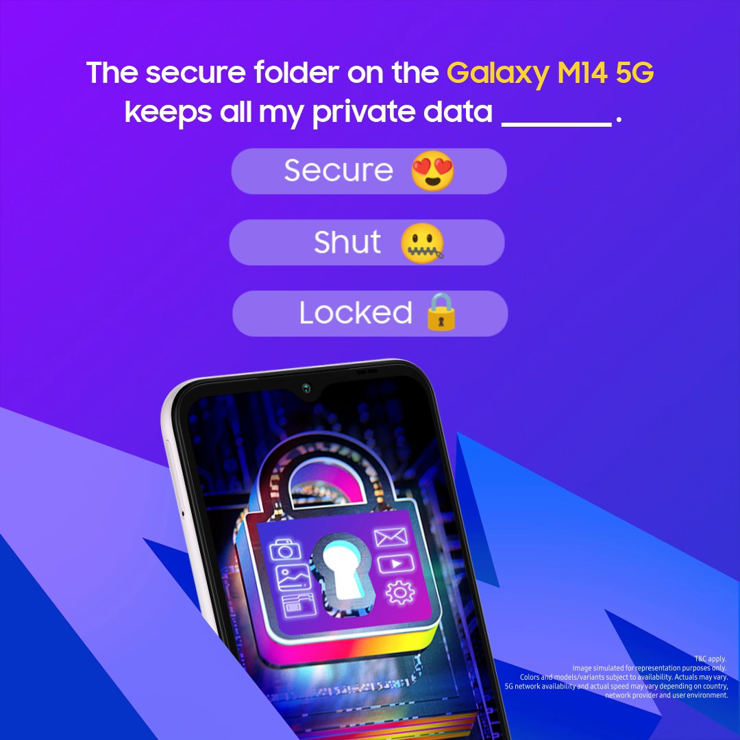 Keep your secrets close to you with the secure folder. Answer correctly and stand a chance to win* the all-new #GalaxyM14 5G. Comment now! *T&C apply. Detailed T&C: #Monster5G #Samsung