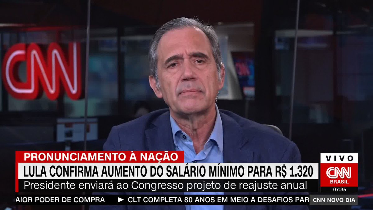 O comentarista da CNN Marco Antonio Villa analisou o discurso do presidente Luiz Inácio Lula da Silva (PT) e o aumento do salário mínimo. Villa considera o aumento "uma vitória do trabalhador" #CNNNovoDia