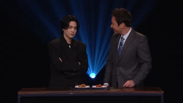 Imposter Challenge w/ 방탄소년단’s #SUGA: Scorpion Hot Sauce wings or normal wings? #SUGAonFallon