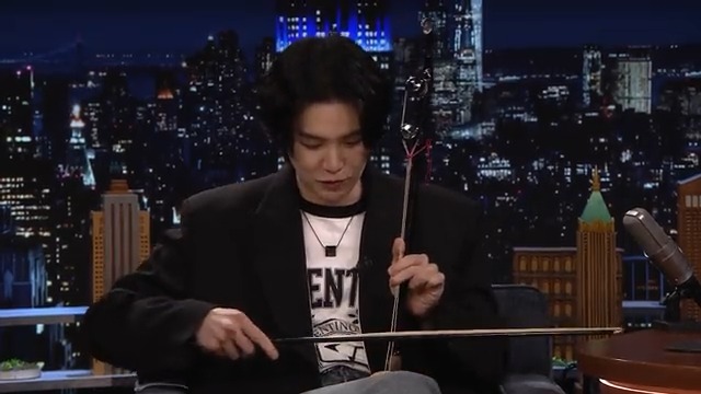 .방탄소년단’s #SUGA attempts to play a real haegeum in honor of #Haegeum! #SUGAonFallon