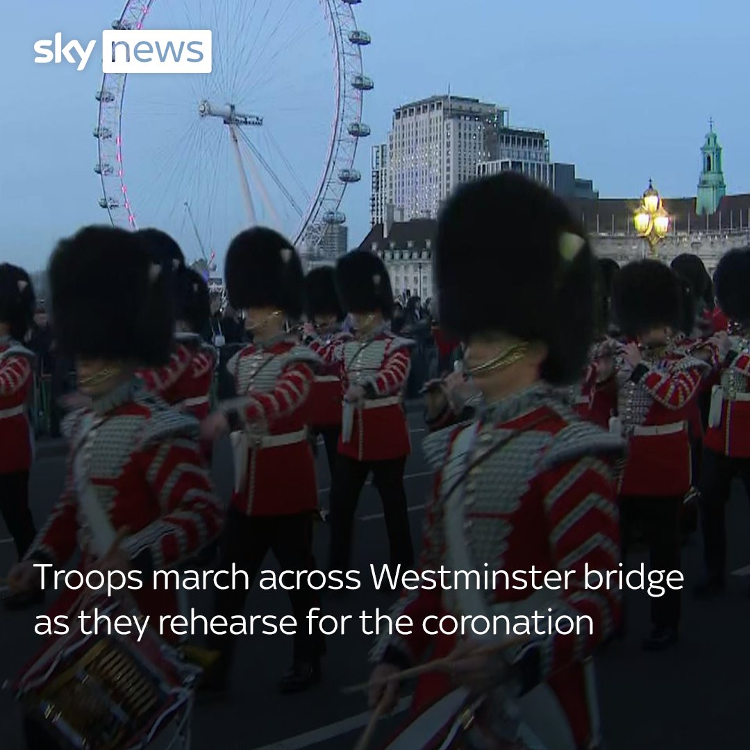 Troops have marched across Westminster bridge in London, as they rehearse for the coronation this weekend Read more: