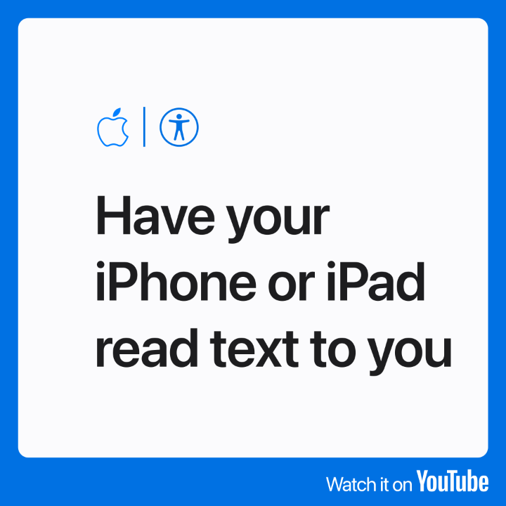 If you prefer to have text read to you, try using Spoken Content on your iPhone or iPad. Watch our video on YouTube to learn how it works: