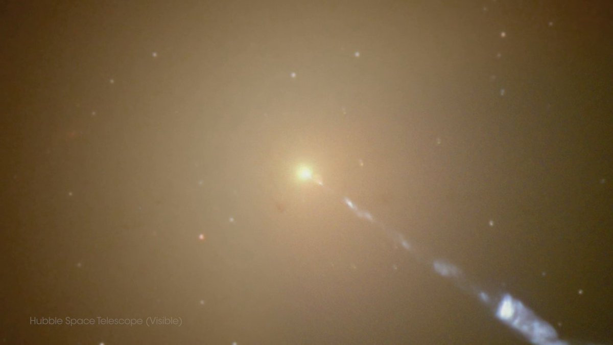 Giant elliptical galaxy M87 has long been studied, in part due to its legendary optical jet extending nearly 5,000 light-years from the galaxy’s center. This movie zooms into the galaxy using visible, X-ray, and radio images. #BlackHoleWeek
