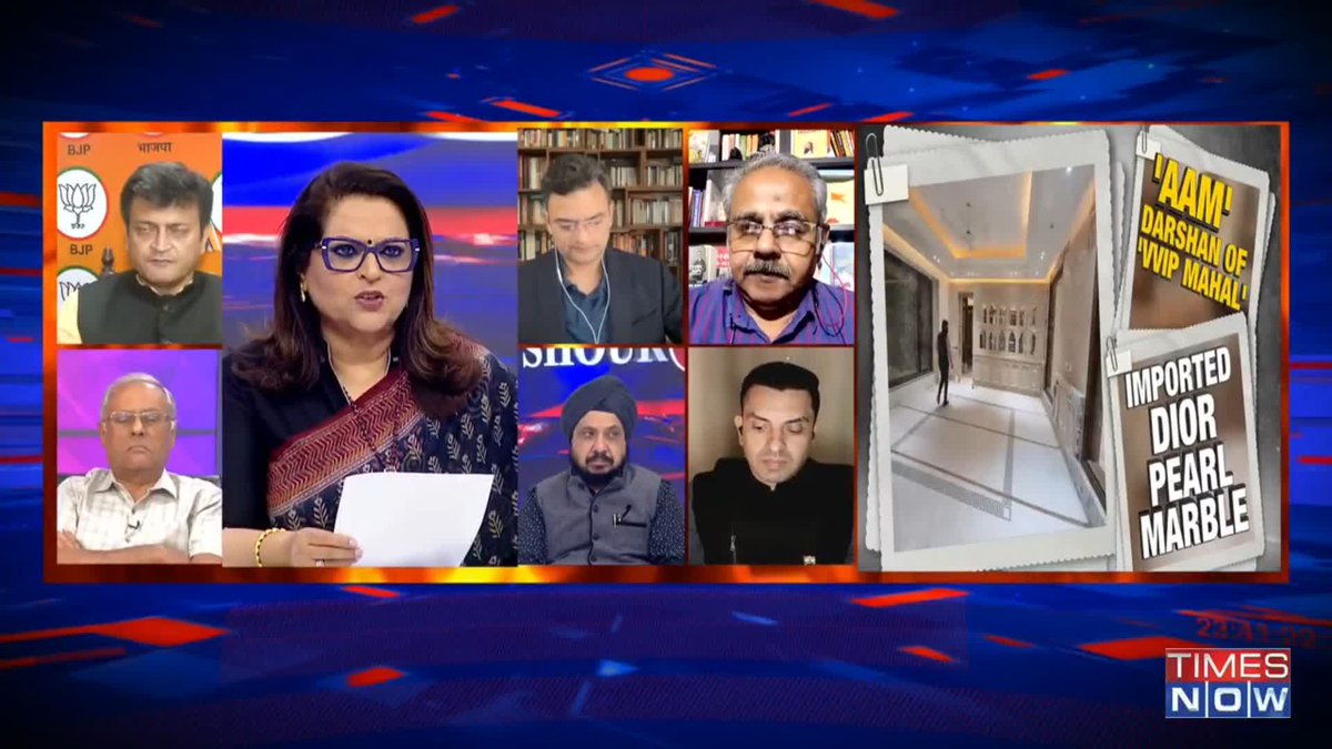 #SheeshMahalKhulGaya Imported marble flooring costs Rs. 6 crores. The weather-beaten Aam Admi with tattered chappals, loose pants, a Reynolds pen, an oversized unwashed shirt, and oily hair is priceless. It's a monumental fraud: Anand Ranganathan @Thenewshour with Navika Kumar