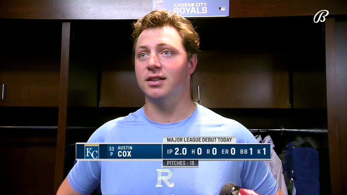Cox on making his MLB debut: "It was an honor to be out there. I will be honest, I couldn't feel my legs at first. ... I stood there for a second, just kind of took it in. ... And took a minute to be thankful. Thankful to my parents, my wife." #Royals