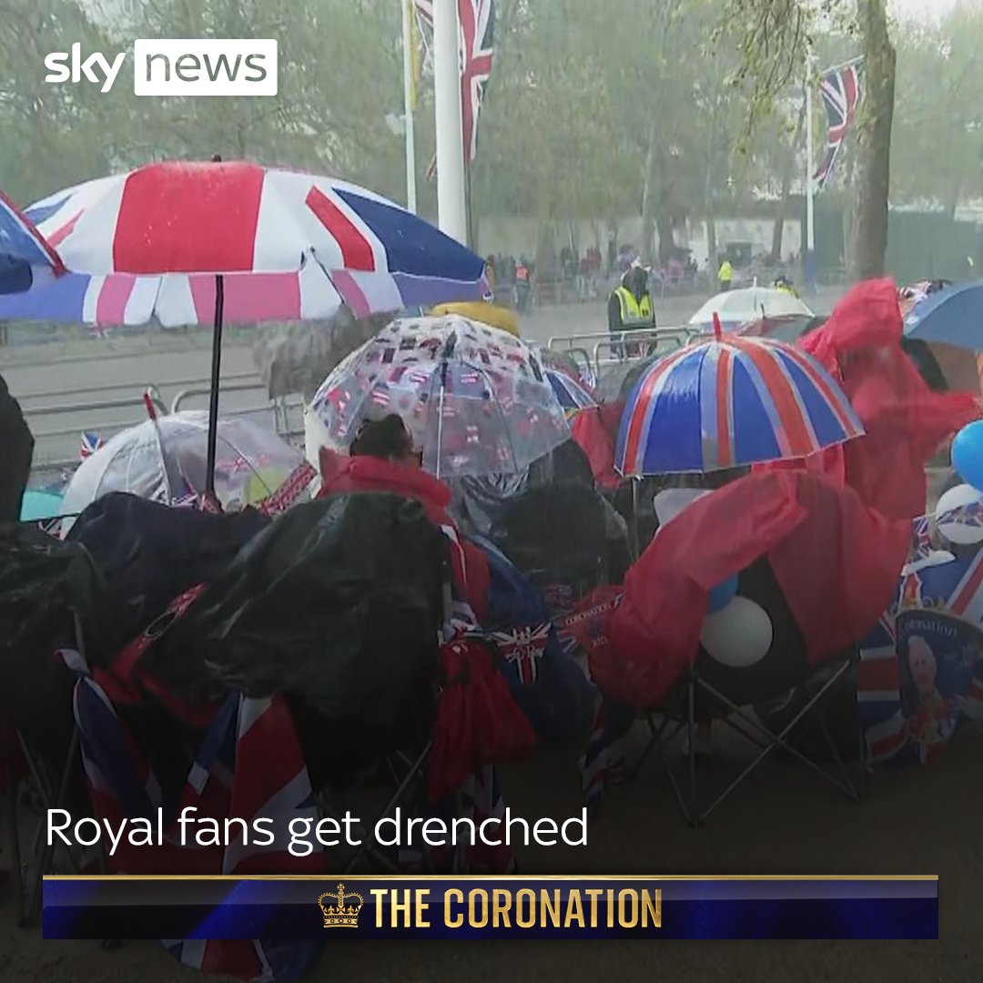 Royal superfans have been braving heavy rains as they camp out on the Mall before the #coronation on Saturday. More: