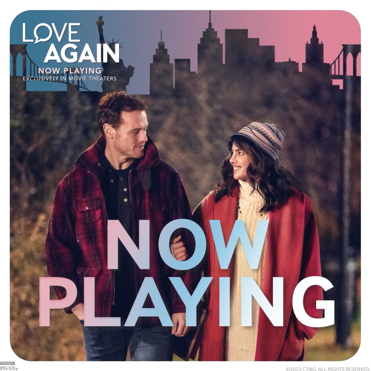The time to love again is NOW! 💕 #LoveAgainMovie with 5 new songs from Celine Dion, starring PRIYANKA and Sam Heughan is now playing exclusively in movie theaters! Get tickets: