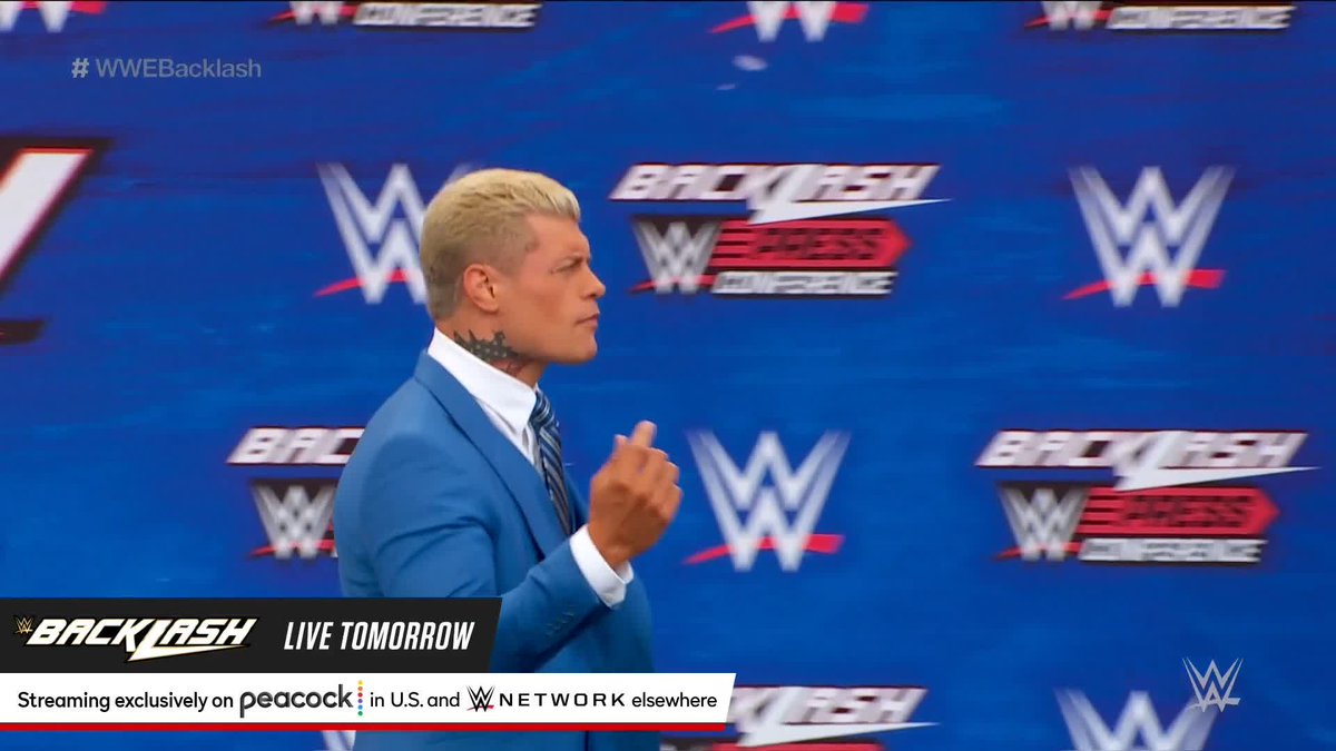 .Cody Rhodes has arrived to the #WWEBacklash Press Conference!