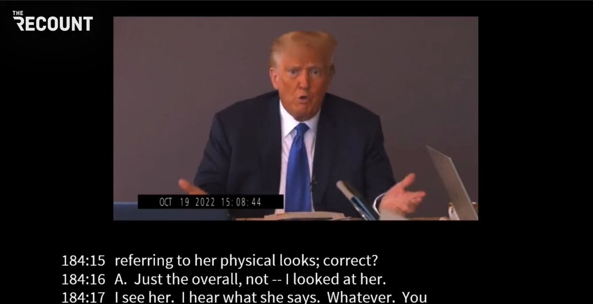 Video from Trump’s deposition: Lawyer: “When you said that Ms. Leeds would not be your “first choice,”you were referring to her physical looks, correct?” Trump: “Just the overall… You wouldn’t be a choice of mine either.”