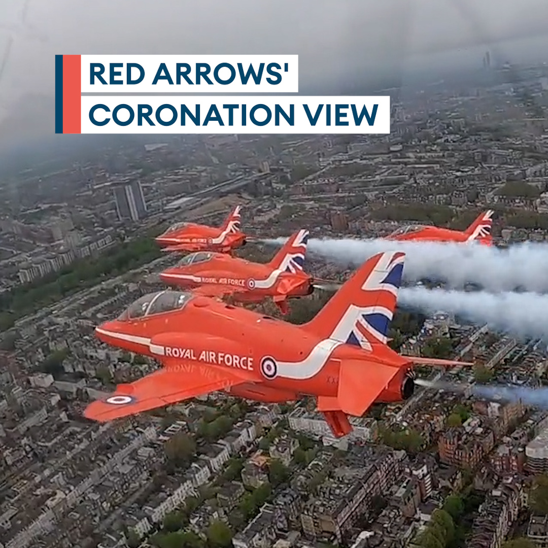How's this for a view? 😮 The Red Arrows have shared this remarkable cockpit footage from their flypast over Buckingham Palace. #coronation Read more: