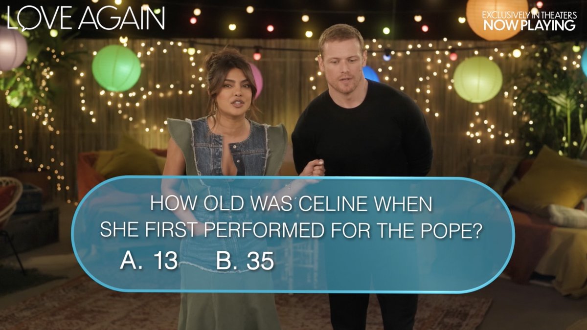 Who is the bigger Celine Dion fan? PRIYANKA or Sam Heughan? We put them to the ultimate test to find out! 💕 Love Again is now playing exclusively in movie theaters! Get tickets: