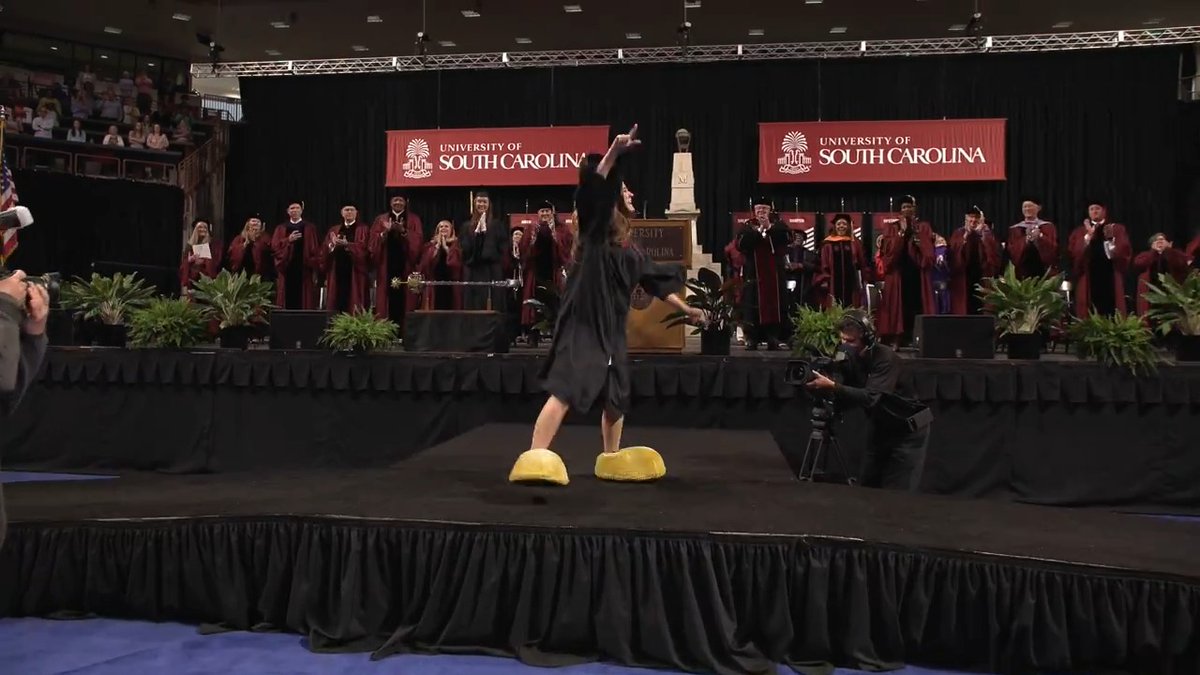 We love when a student mascot graduates and walks across the stage wearing their Cocky feet! Meet biomedical engineering grad Sarah Sylvester who has donned the Cocky suit for the last two years 🐔 | #ForeverToThee23