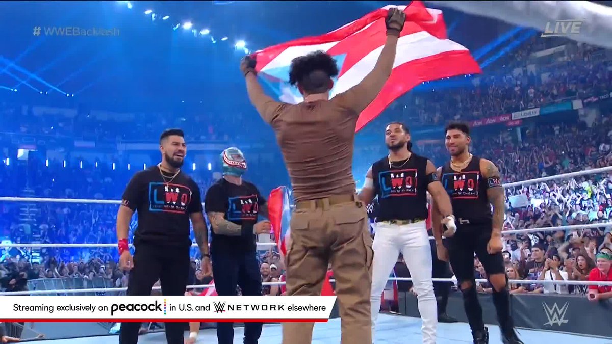 What a win for Bad Bunny in the San Juan Street Fight at #WWEBacklash! The LWO is here to celebrate!