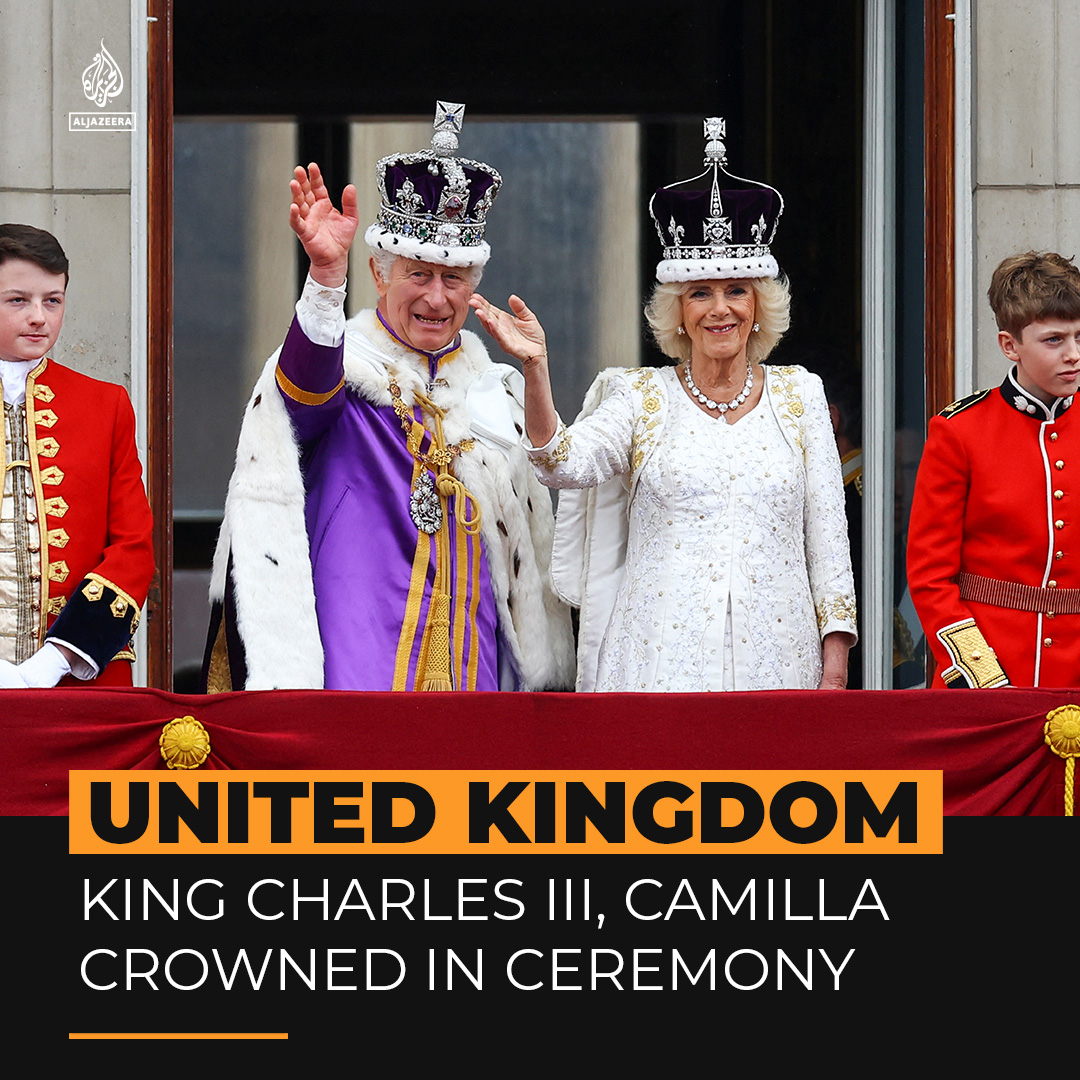 King Charles III and his wife Camilla were officially crowned in a grand ceremony at Westminster Abbey on Saturday, marking the UK's first #coronation in 70 years ⤵️