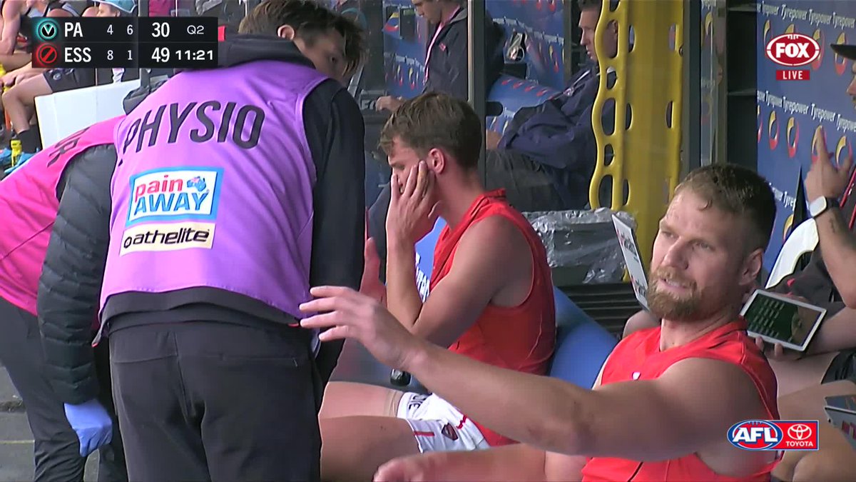 Jordan Ridley has been subbed out following this incident. #AFLPowerDons