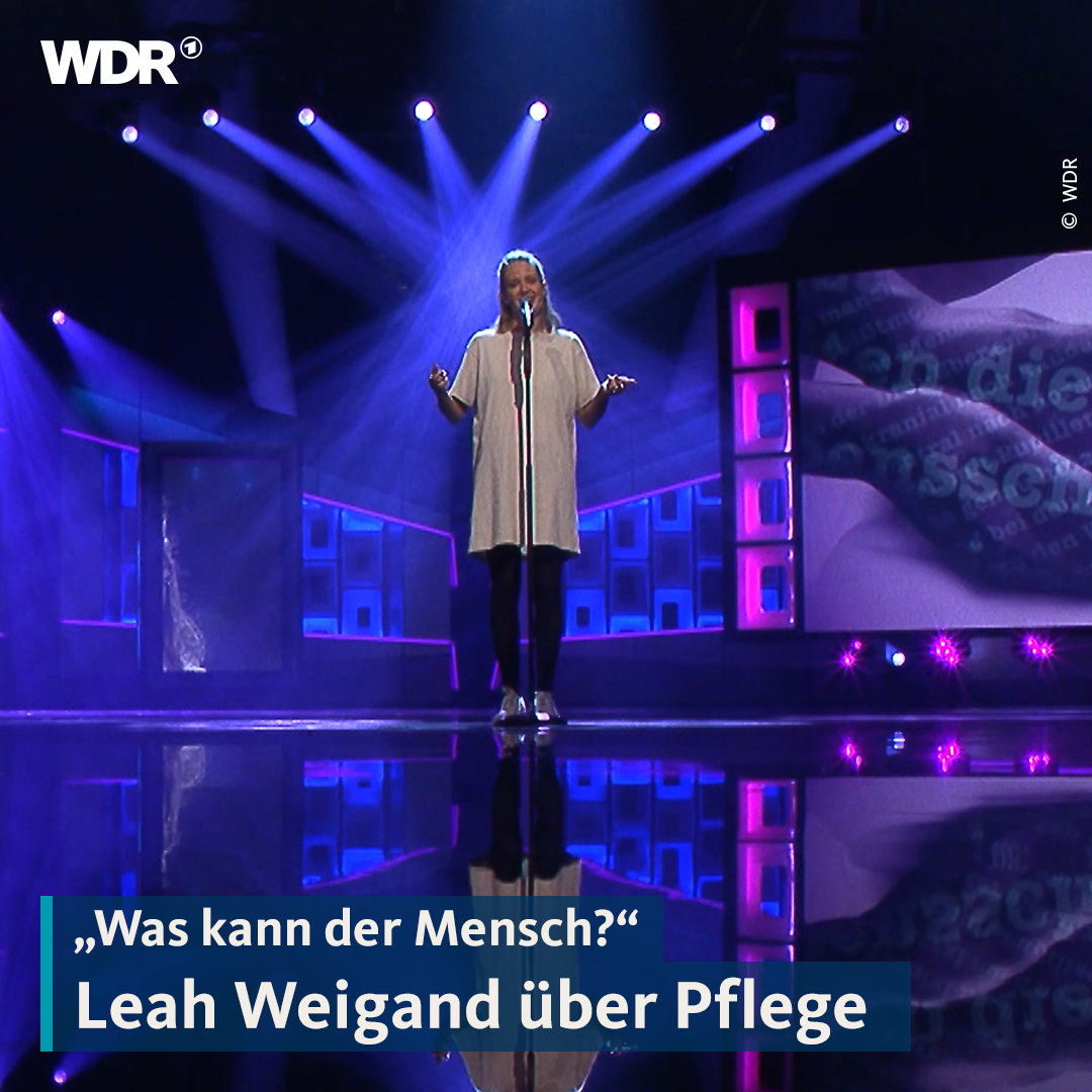 Die Poetry-Slammerin Leah Weigand war zu Gast bei #EckartVonHirschhausen. Bei „Was kann der Mensch? – Die Hirschhausen Show“ trat die Medizinstudentin und gelernte Pflegekraft mit ihrem Text „Ungepflegt“ auf. ➡️