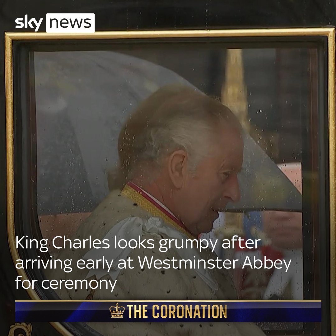The King was pictured looking grumpy as he arrived early at Westminster Abbey for the coronation ceremony Read more: