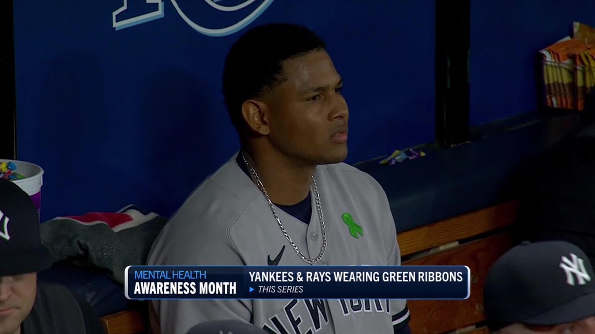Yankees &amp; Rays wearing Green Ribbons in support of Mental Health Awareness Month. 💚