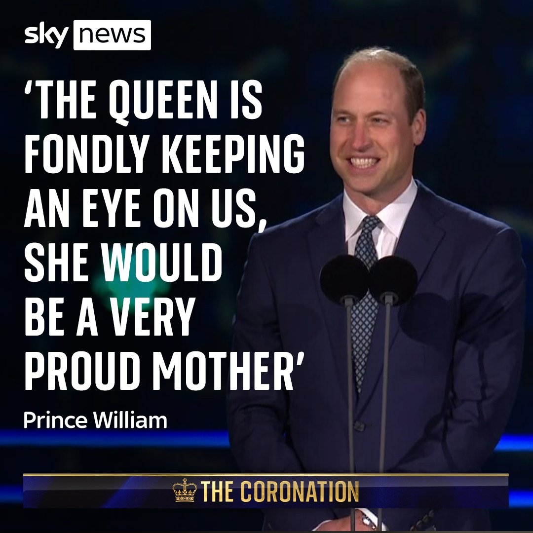 Prince William said his grandmother would be a "proud mother" on the King's coronation weekend, saying the late Queen is "fondly keeping an eye on us". He also highlighted the message at the heart of the #coronation: "service" Live updates: