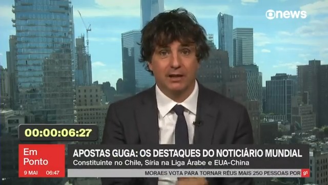 A partir desta terça (9), teremos aqui no #GloboNewsEmPonto um quadro com apostas do comentarista em Nova York, Guga Chacra, com assuntos em destaque no mundo. Desafio: Guga pode falar de cada tema em até 1 minuto e meio ⏳. ➡ Assista na #GloboNews: