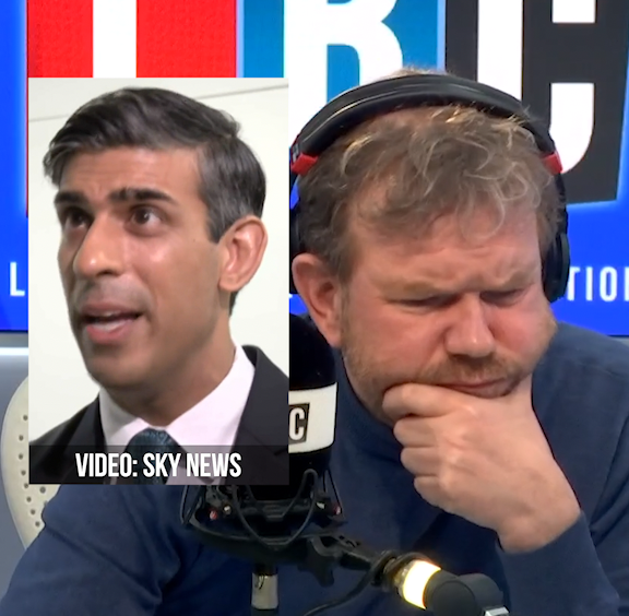 'Either Rishi Sunak is blowing smoke up your backside again, or Suella Braverman was bang out of order...' James O'Brien highlights the issue with the PM saying he shouldn't 'interfere' with police operations after his Home Sec criticised police for seizing racist dolls from a pub.