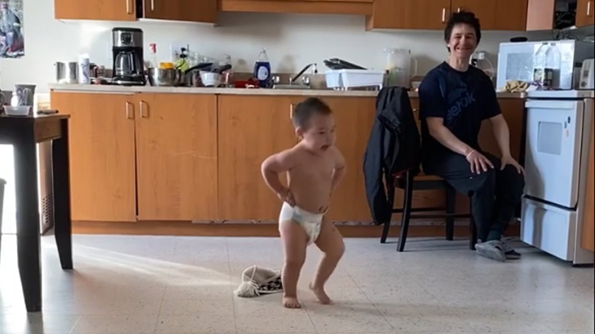 Charlie Tukalak recently showed off his fancy footwork at home in Puvirnituq, Nunavik in northern Quebec. Dora Tukalak says Charlie’s parents both compete in dance competitions and win – looks like the 29-month-old dancer is destined to win first prize in his future too.