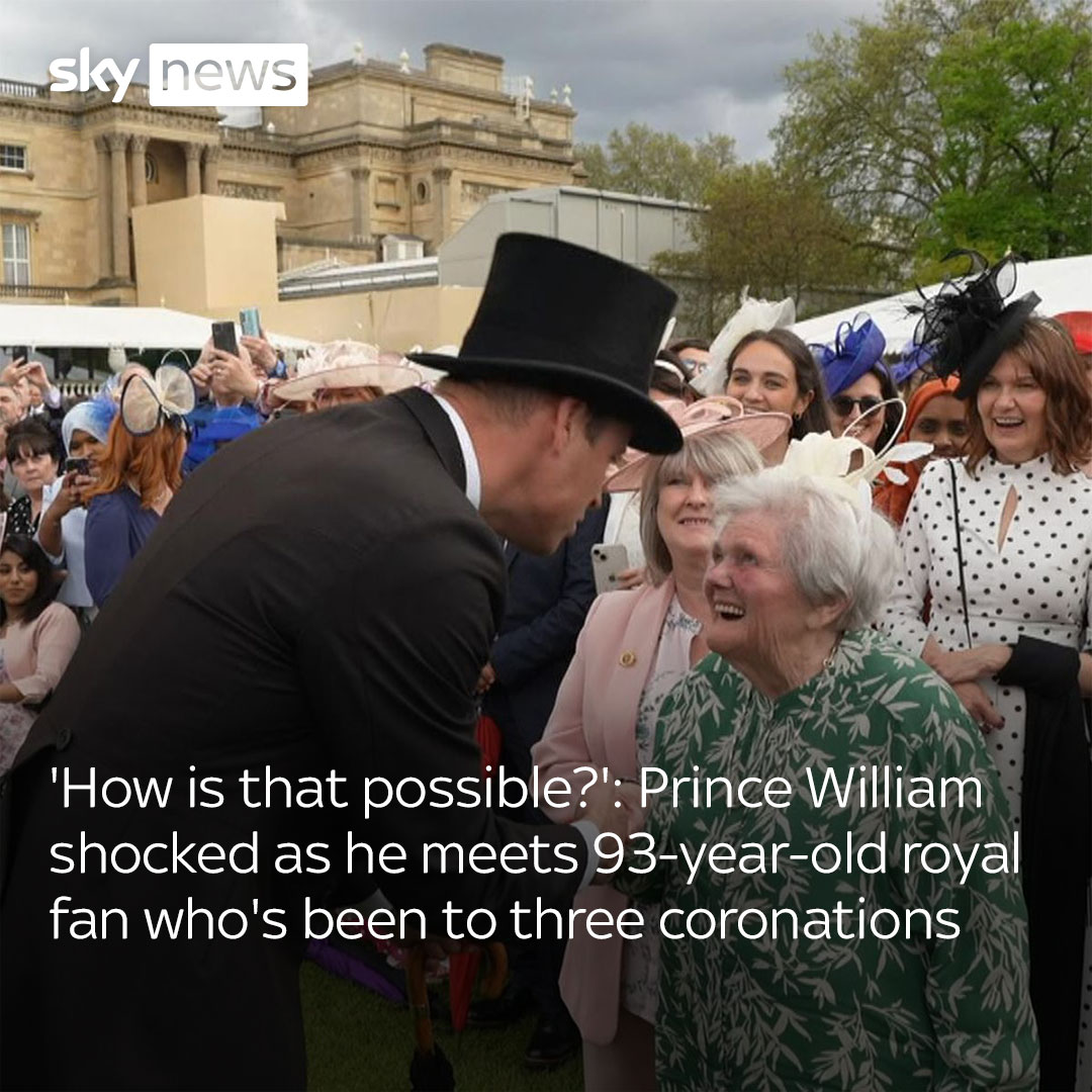 The Prince of Wales was visibly surprised when he was told Dame Elizabeth Watts had attended the coronations of three monarchs, despite once having to sleep on the pavement. Read more 👉