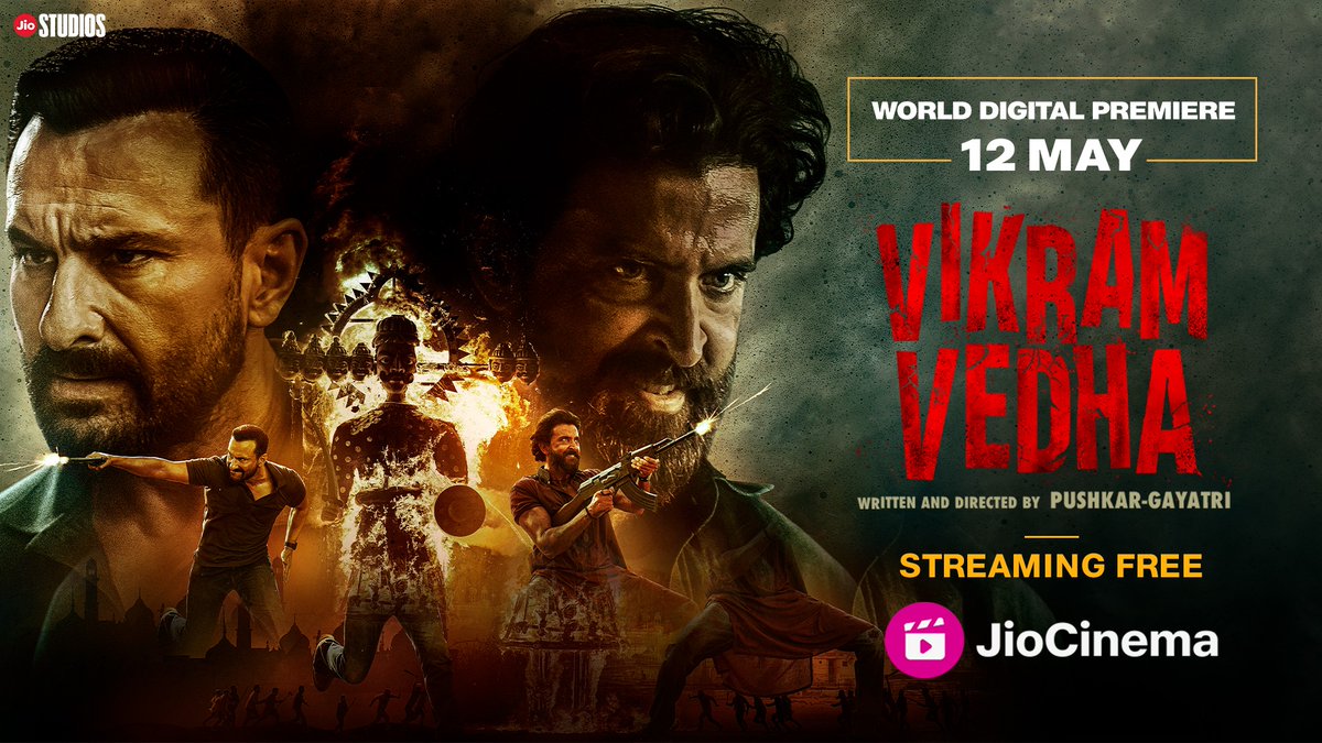 Finally! It’s HERE! #VikramVedha streaming from 12th May only on @JioCinema. #VikramVedhaOnJioCinema #SaifAliKhan Pushkar&Gayatri