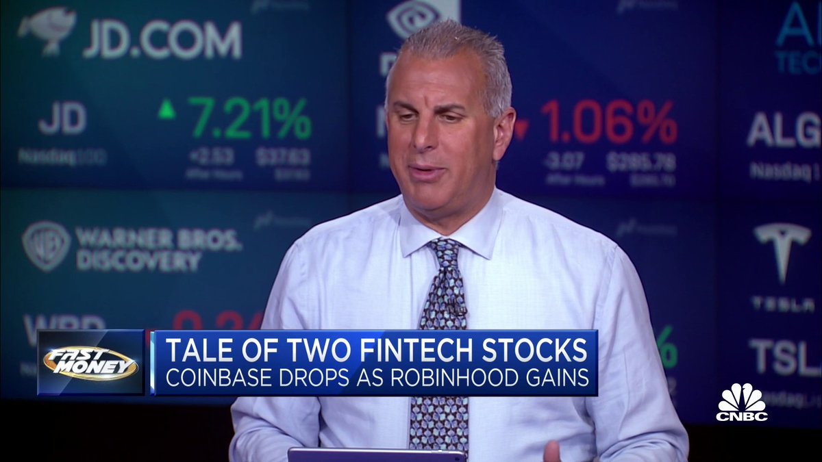 Fintech double-take: $HOOD goes up while $COIN trends lower. Our traders track the moves and point out which stock they prefer. .Guy Adami Bonawyn Eison Julie Biel of KayneAndersonRudnick RiskReversal Media