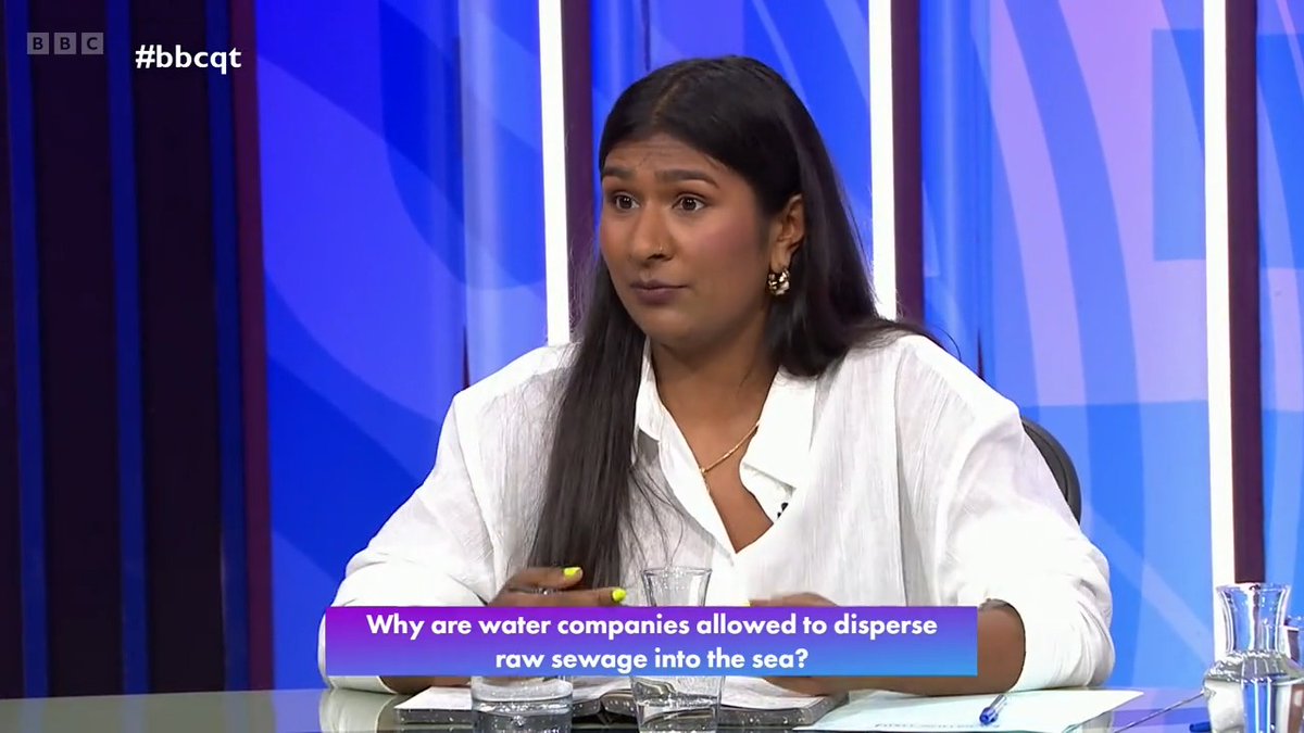 “Your water bills are going towards making foreign corporations rich” Ash Sarkar hits out at private water companies which spill sewage into waterways, adding it makes ‘financial sense’ to renationalise the water industry #bbcqt