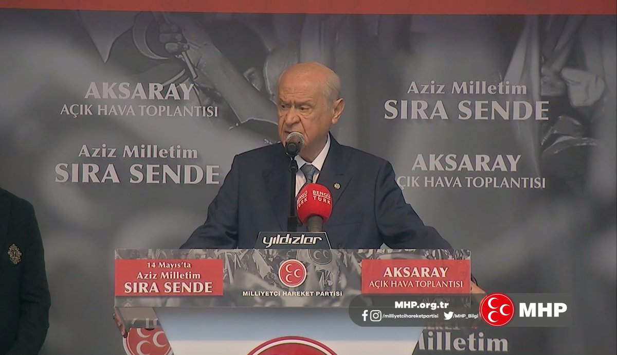 Allah ecelden aman verdiği müddetçe, son Türk oğlu Türk yaşadığı sürece bu topraklardan Türk’ü ve Türk milletini hiç kimse, hiçbir alçak, hiçbir dış bağlantılı hain sökemez, buna güç yetiremez. 12.05.2023 - 📍 Aksaray