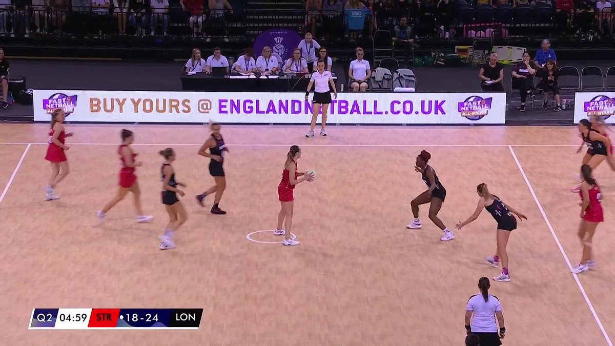 All the way round 🔄 Patience from berri to work the ball round the circle as she continues London Pulse Netball's comeback this quarter 💪 Watch live on Sky Sports YouTube 📺 #GetSomeNet | #NSL2023