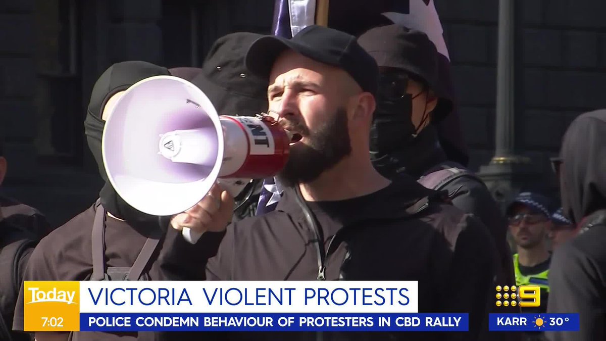 Police have condemned violent protests which erupted yesterday in the CBD between neo-Nazis and anti-racism protesters. Elisabeth Moss #9News