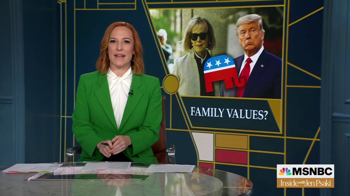 “No matter how hard they try to spin themselves as the party of family values…That’s hard to do with a straight face given that the defacto leader of their party has now been branded a sexual abuser.” Jen Psaki on the GOP reaction to the verdict in the E. Jean Carroll case.