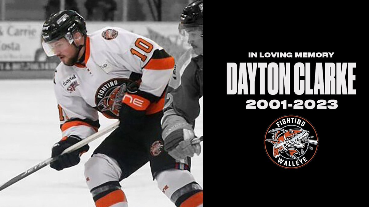 We send our condolences to the family, friends and teammates of former Kam River Fighting Walleye forward Dayton Clarke. ❤️ Nos sympathies à la famille, aux proches et aux coéquipiers de l’ancien avant des Fighting Walleye de Kam River Dayton Clark. ❤️ #CentennialCup | #CoupeDuCentenaire