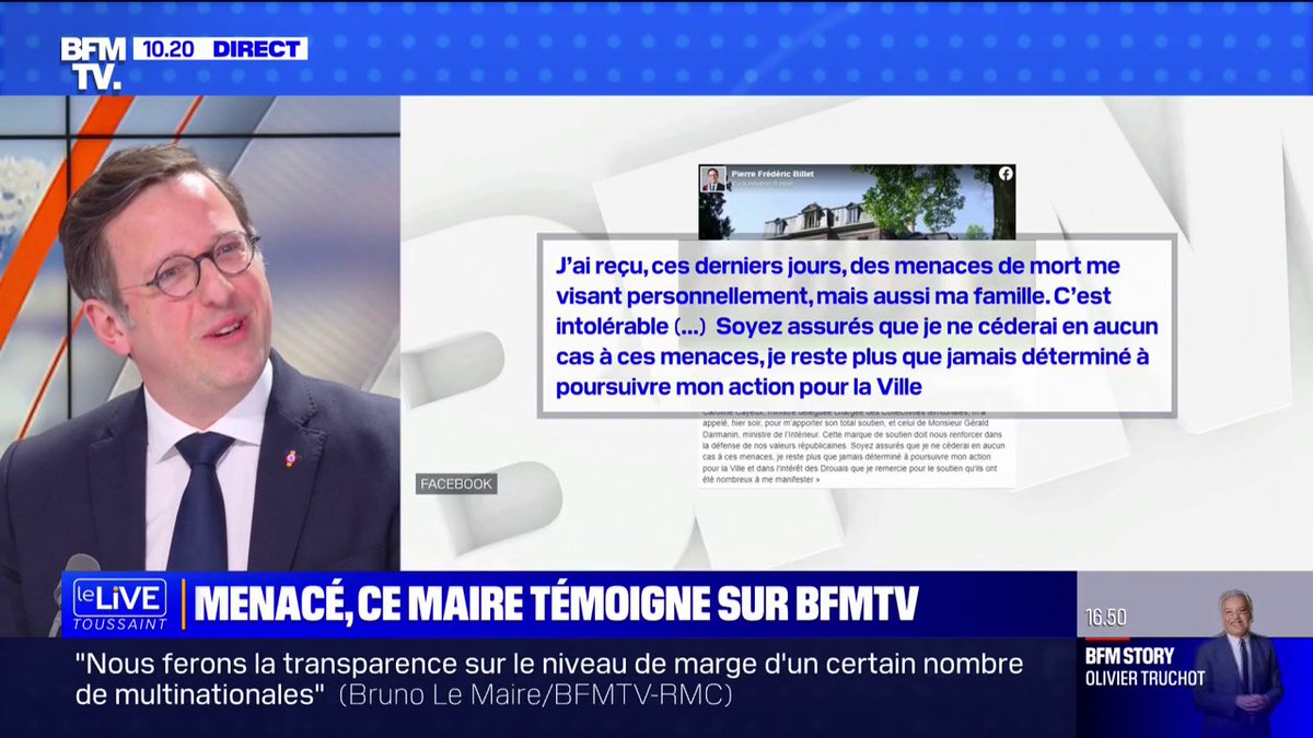 💬 "Les menaces, les incivilités, les violences, ça fait partie du lot quotidien des élus" ➡️ Menacé, Pierre-Frédéric Billet, maire LR de Dreux (Eure-et-Loir) témoigne sur BFMTV