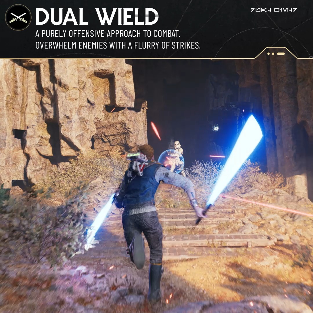 Overwhelm enemies with a flurry of strikes! ⚔️ The Dual Wield lightsaber stance is a purely offensive approach to combat. #StarWarsJediSurvivor