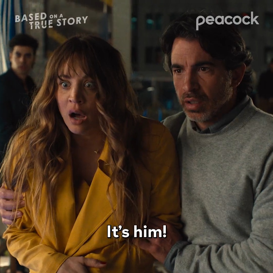 How far would you go to make the perfect true crime podcast? 🤔 #KaleyCuoco and #ChrisMessina star in #BasedOnATrueStory, coming June 8 to Peacock.