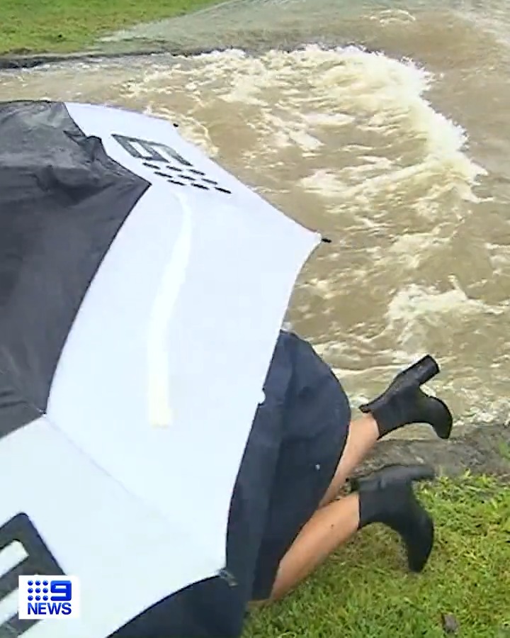 Sometimes wet weather gets the best of us...😳🌧️ Our #9News reporter Tyra Stowers has taken a tumble halfway through her wet weather report. #9News