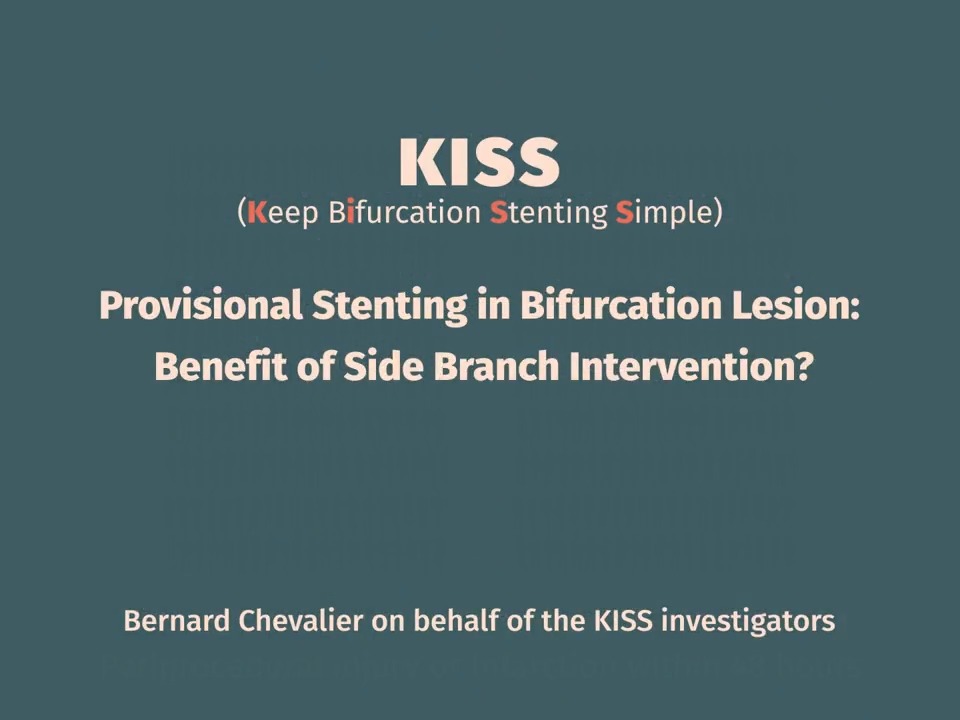 In a trial of patients with bifurcation lesions, main branch stenting and POT, ending the procedure with no further intervention was noninferior to POT-side-POT or kissing balloon inflation for myocardial injury or infarction, and less likely required a second stent. #EuroPCR