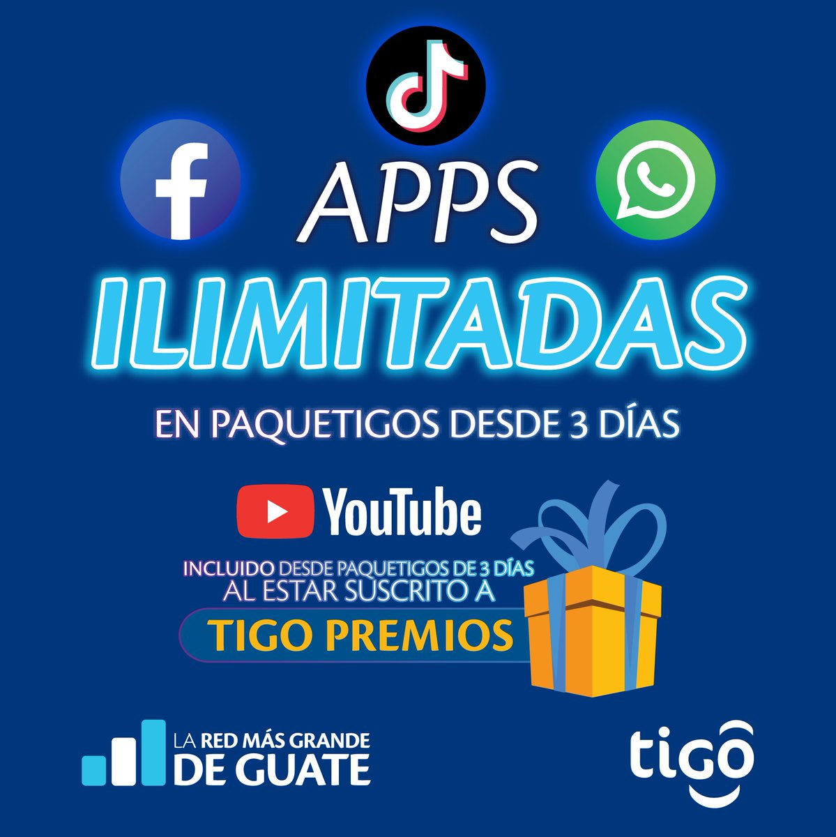 ¡Facebook, WhatsApp y TikTok ILIMITADOS! Adquiere tus Paquetigos desde 3 días para estar #SiempreConectado.