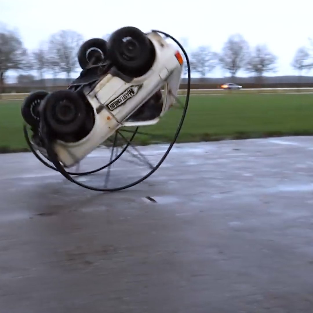 This VW was modified to flip over on purpose