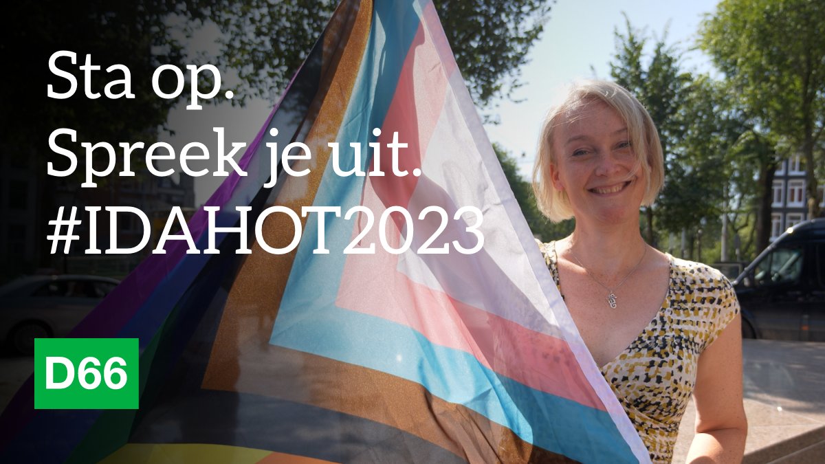 D66 staat voor een samenleving waarin iedereen de vrijheid heeft zichzelf te zijn. Daarom spreken wij ons uit tegen haat en discriminatie. Vandaag, op de Internationale Dag tegen Homofobie en Transfobie. En iedere andere dag van het jaar. Spreek jij je ook uit? #IDAHOT 🌈