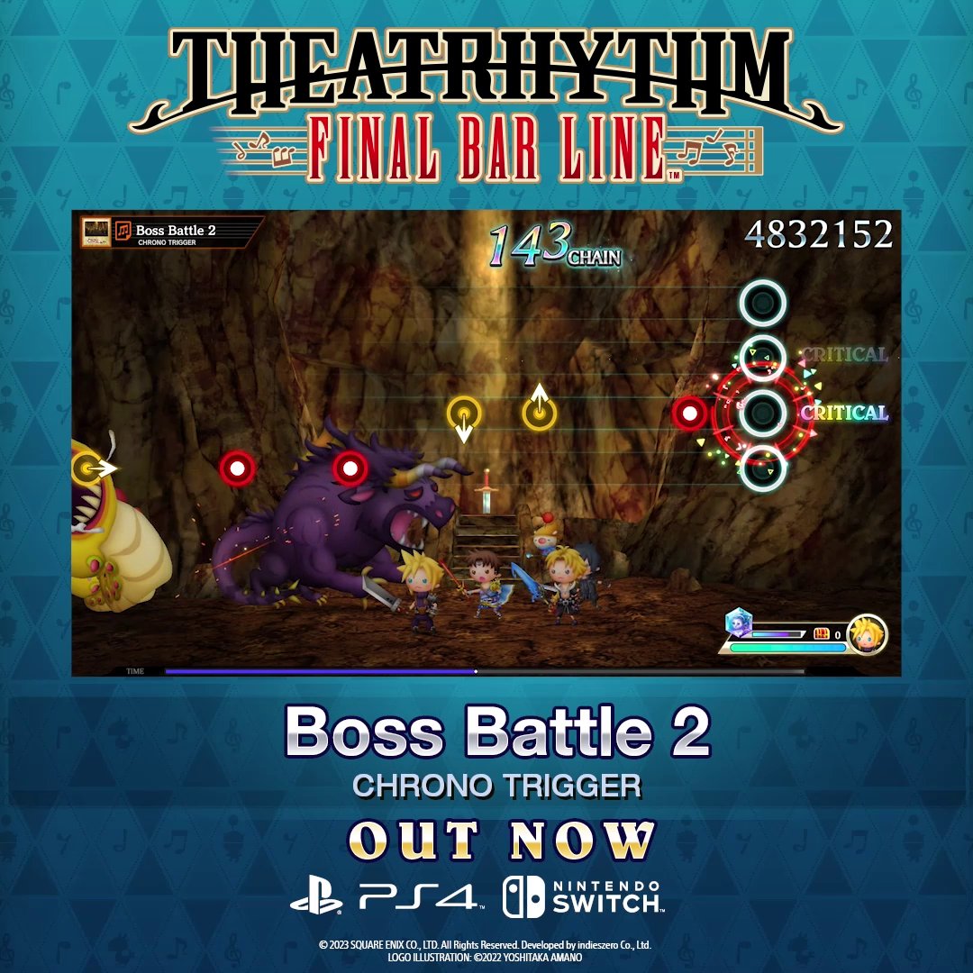No more dreaming: the Chrono Trigger and Chrono Series Pack Vol.1 is now available in Theatrhythm Final Bar Line! Premium Digital Deluxe and Season Pass 2 owners can now download six time-bending tracks on PlayStation 4 and Nintendo Switch. Will you take time to master them all?