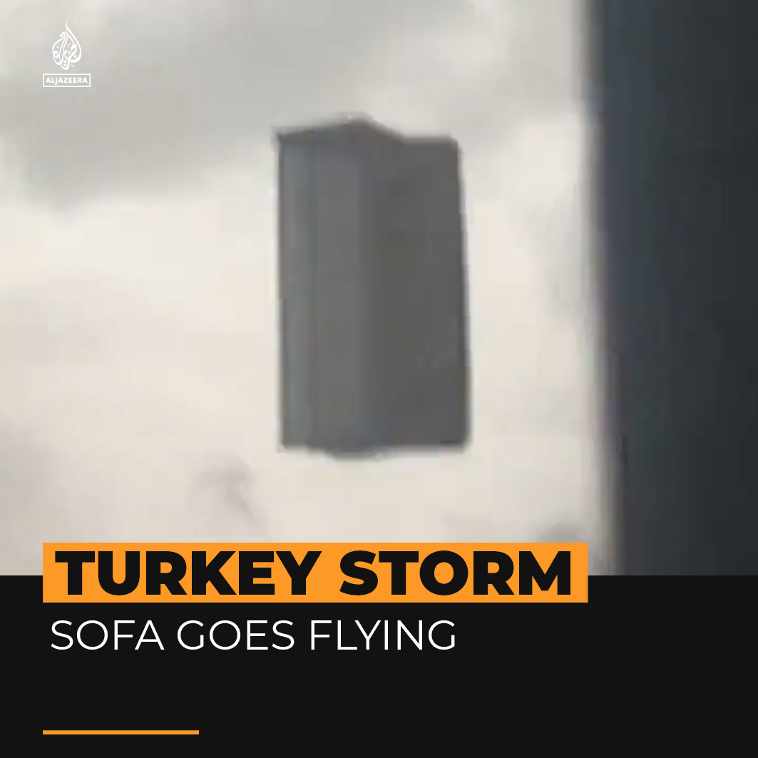 Storm-force winds damaged roofs and buildings in Turkey’s capital Ankara on Wednesday – even sending a sofa flying off the balcony of a high-rise apartment block 👇