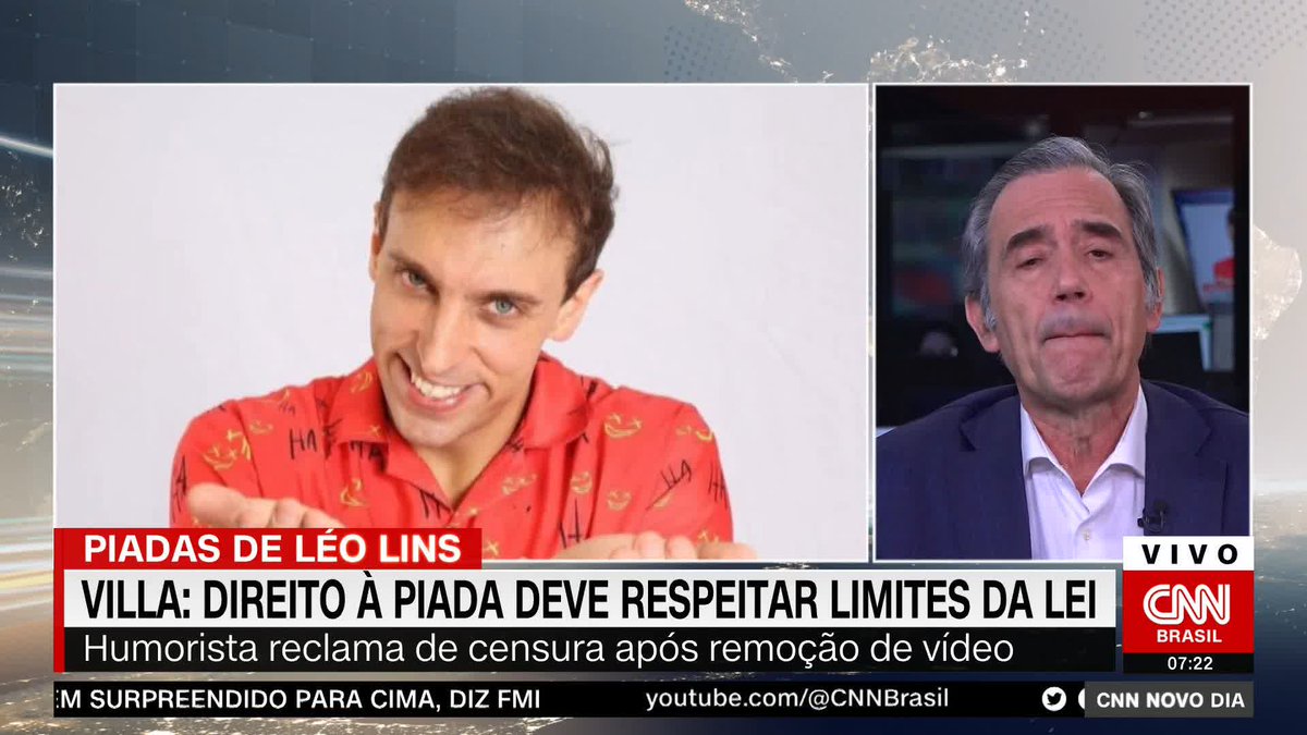 O comentarista da CNN Marco Antonio Villa analisou a notícia do banimento do vídeo do humorista Léo Lins. Para Villa, o direito à piada "deve respeitar os limites da lei", além de criticar o estilo de humor do comediante. #CNNNovoDIa
