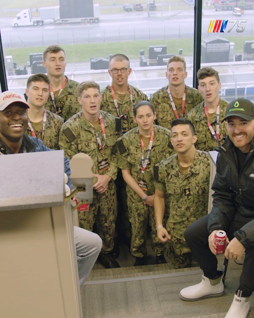 A group of Midshipmen and Sailors from the U.S. Naval Academy made it over to the Dover Motor Speedway with Jesse Iwuji! 🇺🇸 #SELEProductions | #NASCARSalutes