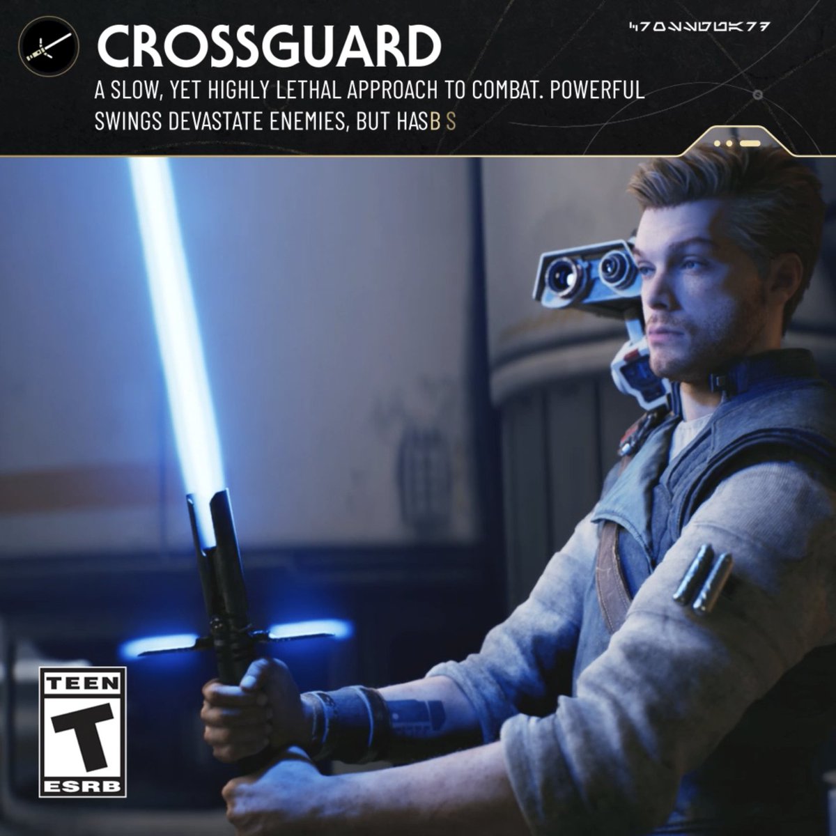 Deal powerful, hefty blows to enemies. The Crossguard lightsaber stance is a slow, yet lethal approach to combat. #StarWarsJediSurvivor