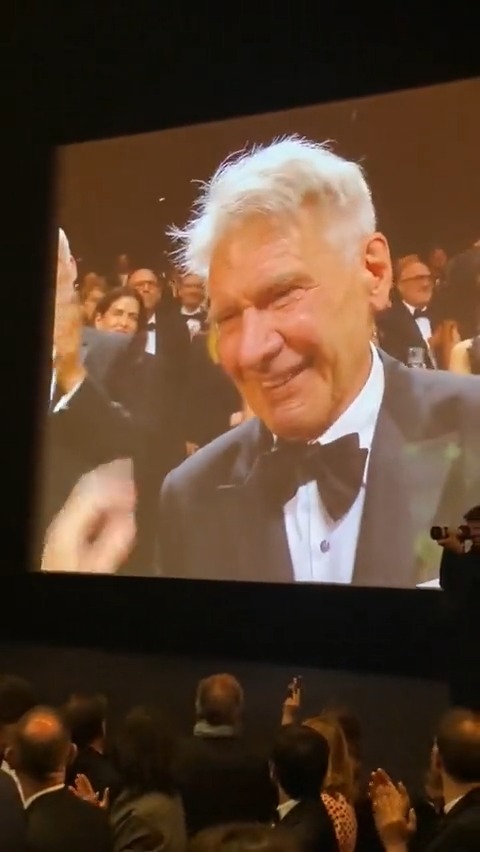 Harrison Ford gets teary during the six-minute standing ovation for #IndianaJones and the Dial of Destiny at #Cannes2023