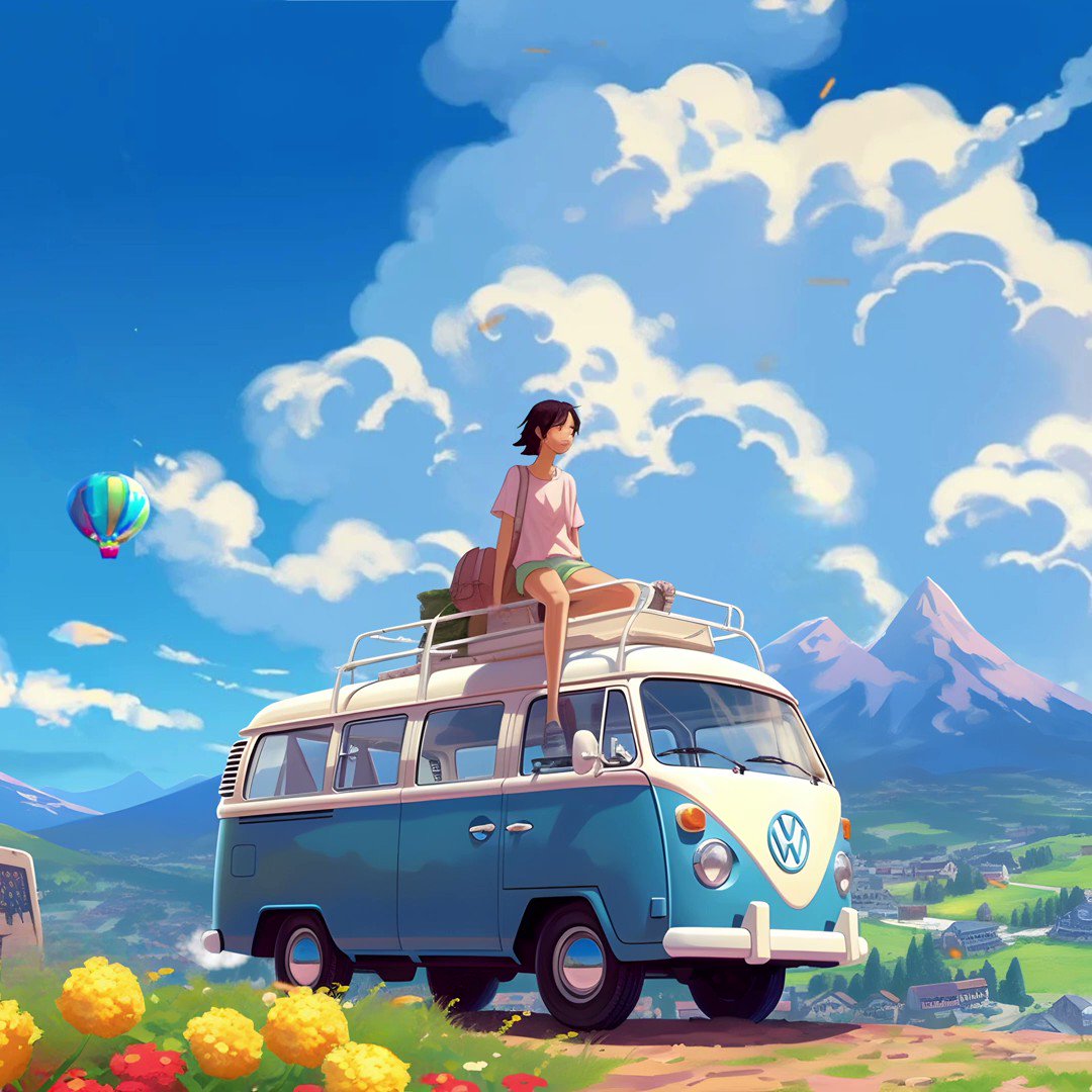 "A Lofi girl on a road trip in Switzerland"🇨🇭 Transforming a static Midjourney pic into an animated one SPEEDRUN. It took me only 1 hour and 32 minutes to put all the effects! Sound on 🔊